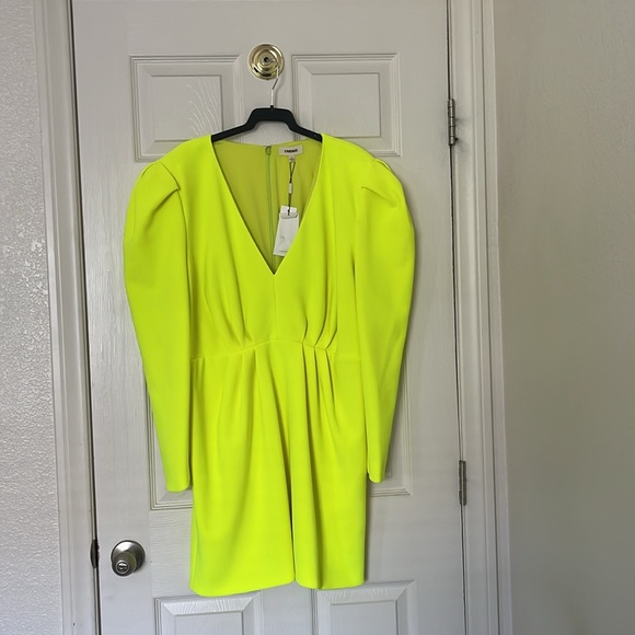 NWT $595 L'AGENCE Yellow Bodycon Puff Sleeve Dress V-Neck Cocktail size 18 - Picture 4 of 16